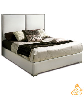 Cama con cabecero y canapé tapizados en polipiel