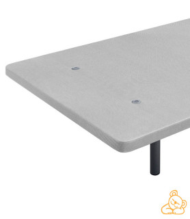 Base Tapizada 3D Beige con Patas de Madera Blancas y Barras Transversales  de Refuerzo, Medida: 90x200 cm