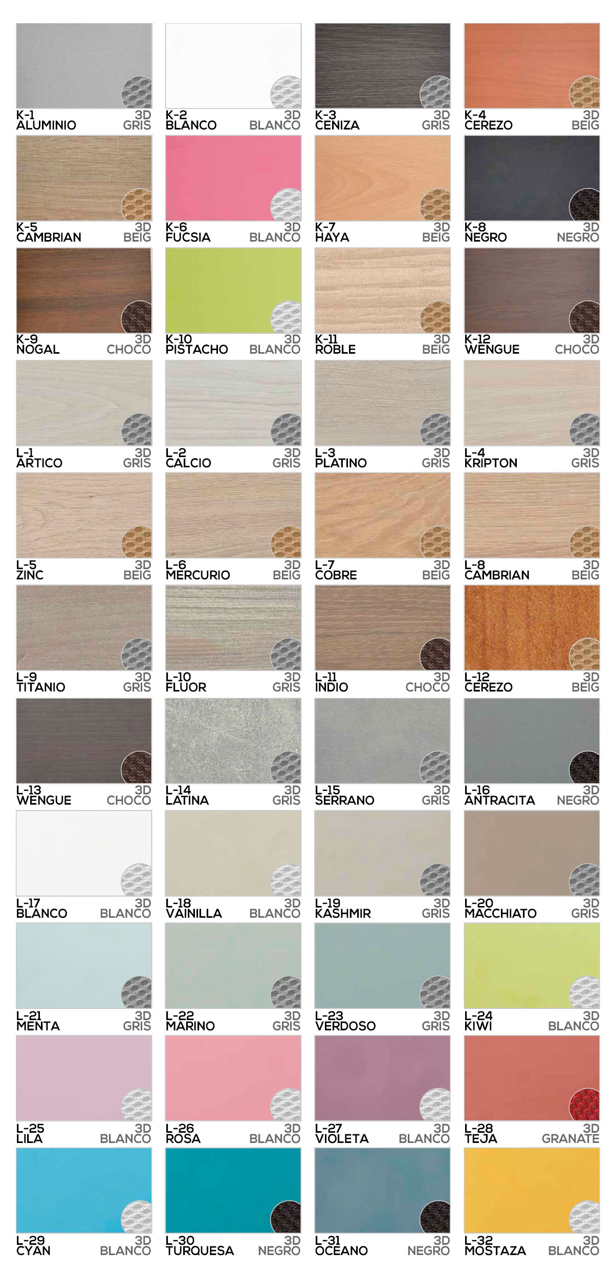 Colores disponibles canapé madera Mallorca