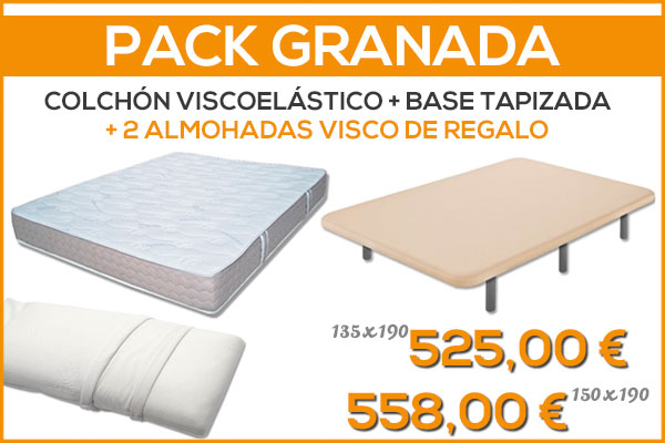 Pack de colchón viscoelástico más base tapizada y almohada de regalo en Madrid