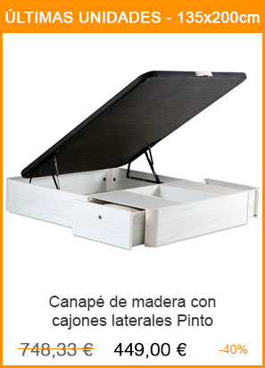 Liquidación del canapé abatible le madera con cajones laterales modelo Pinto en Milcolchones