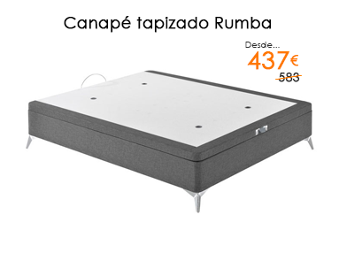 Rebajas del 25% en el canapé tapizado con patas altas modelo Rumba en Milcolchones, tu tienda de colchones en Madrid