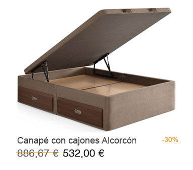 Canapé abatible tapizado con cajones laterales modelo Alcorcón con un 40% de descuento en Milcolchones, tu Tienda de almohadas en Móstoles (Madrid)