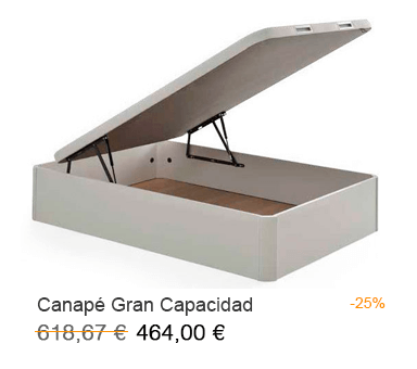 Oferta del 25% de descuento en el Canapé abatible de madera de gran capacidad en Milcolchones, tu Tienda de almohadas en Móstoles (Madrid)