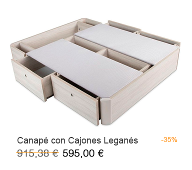 Canapé de madera con cajones laterales modelo Leganés en oferta en tu tienda de almohadas en Madrid