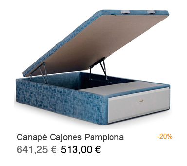 Oferta del canapé abatible tapizado con cajón frontal modelo Pamplona en tu tienda de colchones en Móstoles